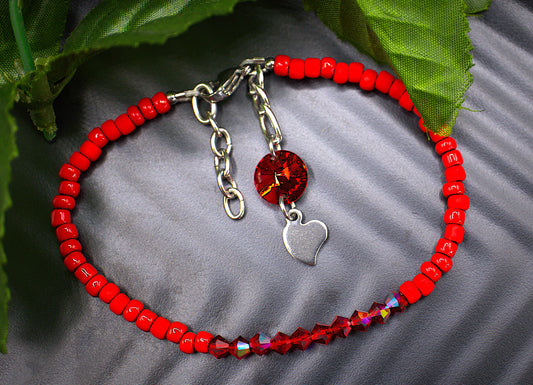 Beaded Tennis w/ Red Crystal Bracelet