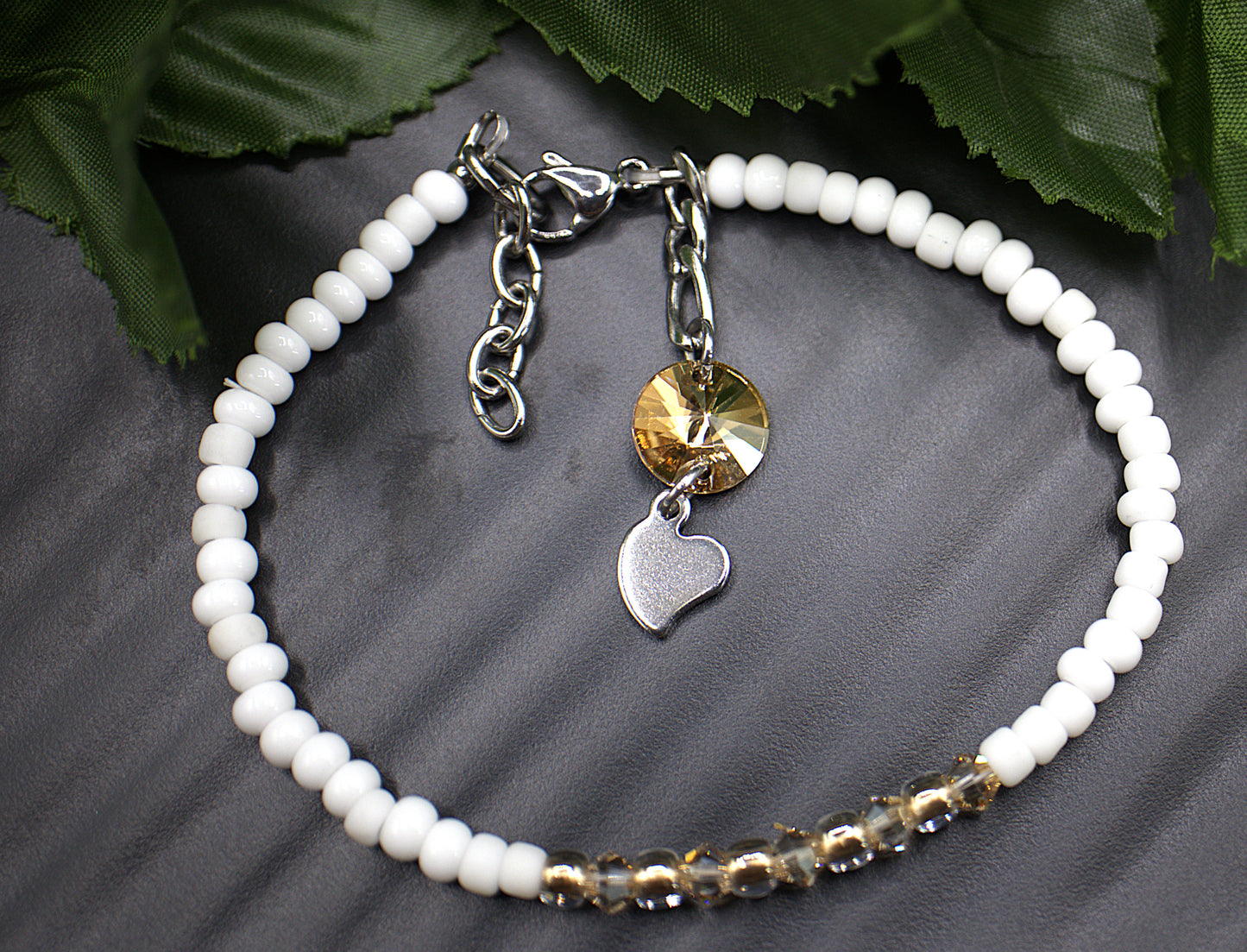 White and Gold Beaded Tennis Bracelet