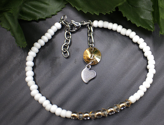 White and Gold Beaded Tennis Bracelet