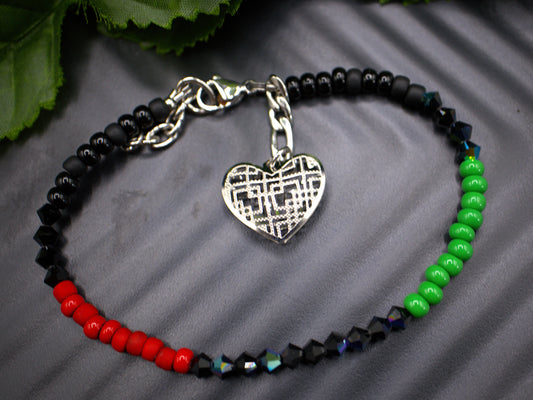 Afro Beaded Tennis Heart Charm Bracelet